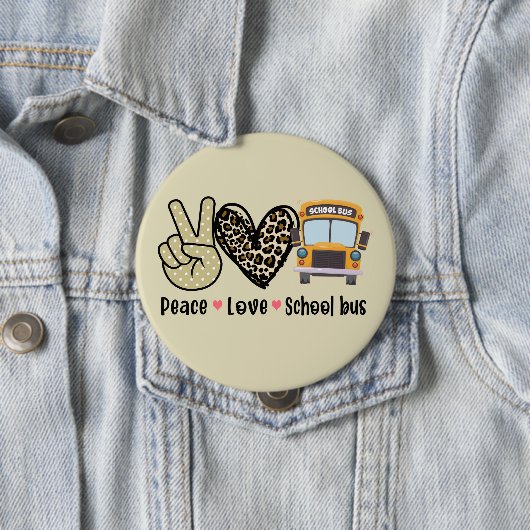 Vrede, liefde, schoolbus ronde button 4,0 cm (In situ)