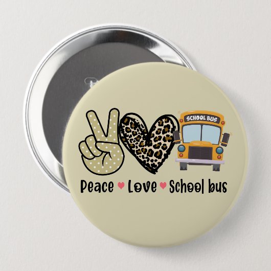 Vrede, liefde, schoolbus ronde button 4,0 cm (Voorkant /achterkant)