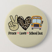 Vrede, liefde, schoolbus ronde button 4,0 cm (Voorkant)