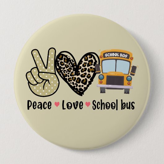 Vrede, liefde, schoolbus ronde button 4,0 cm (Voorkant)