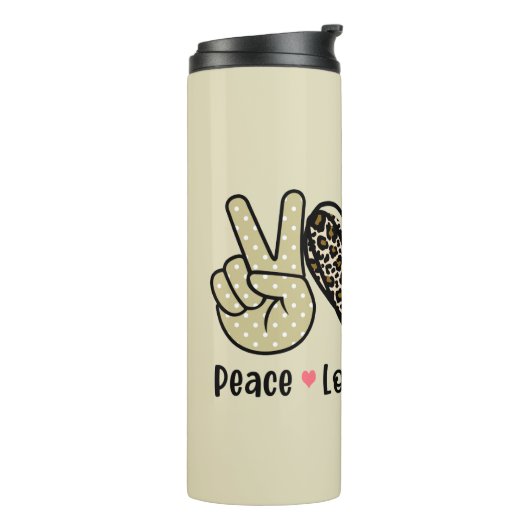 Vrede, liefde, schoolbus thermosbeker (Gedraaid links)