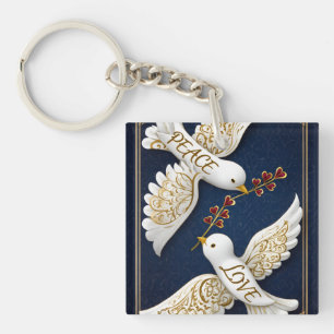 Vrede & Liefde Sierlijke Duif Kunst Sleutelhanger