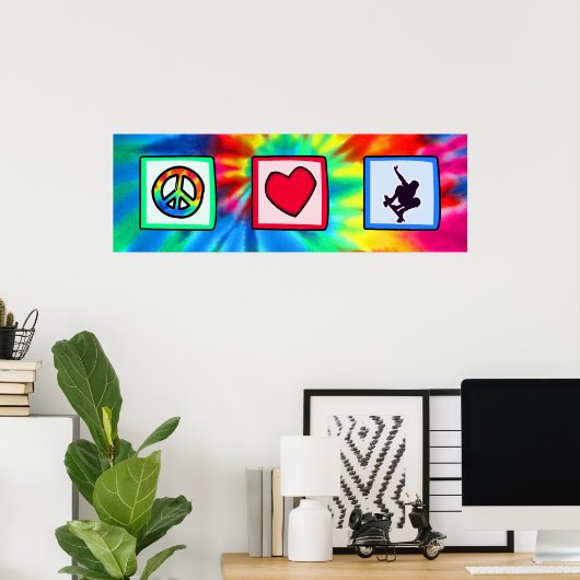 Vrede, liefde, skateboarden poster (Thuiskantoor)