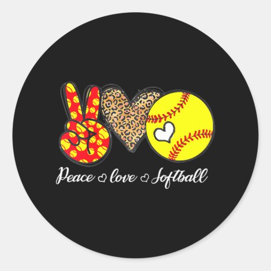 Vrede Liefde Softbal Leopard Softball Speler Meisj Ronde Sticker (Voorkant)