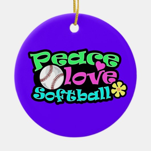 Vrede, liefde, Softball Keramisch Ornament (Voorkant)
