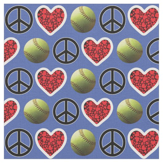 Vrede, liefde, Softball op blauw design Stof (Close Up)