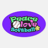 Vrede, liefde, Softball Ovale Sticker (Voorkant)
