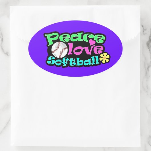 Vrede, liefde, Softball Ovale Sticker (Tas)