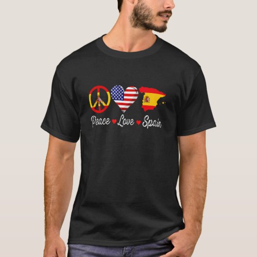 Vrede Liefde Spanje Vlag Kaart Hart Amerikaanse Vl T-shirt (Voorkant)