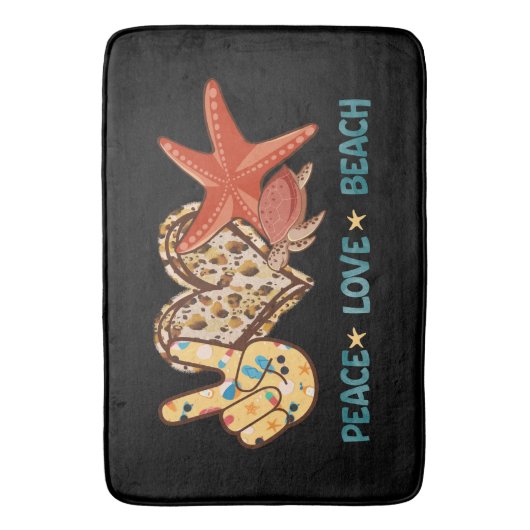 Vrede, liefde, strand | Hand-vrede, hart, schildpa Badmat (Voorkant Verticaal)