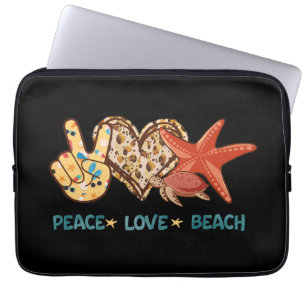Vrede, liefde, strand   Hand-vrede, hart, schildpa Laptop Sleeve
