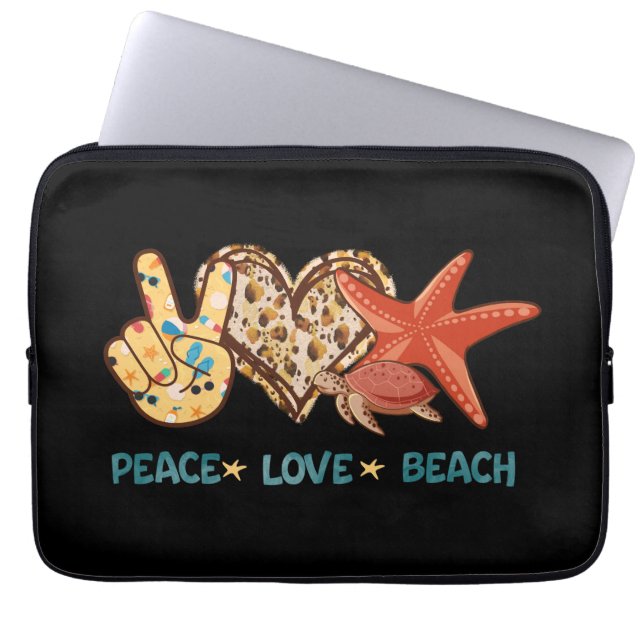 Vrede, liefde, strand | Hand-vrede, hart, schildpa Laptop Sleeve (Voorkant)