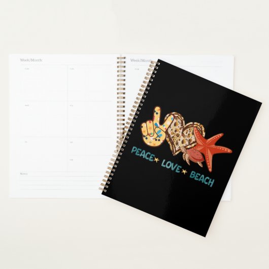 Vrede, liefde, strand | Hand-vrede, hart, schildpa Planner (Display)