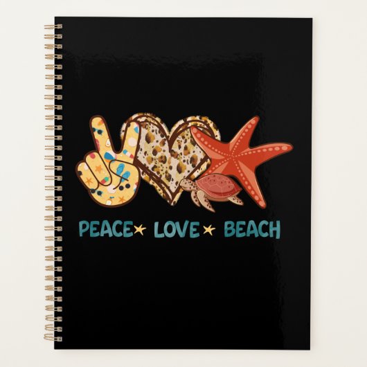 Vrede, liefde, strand | Hand-vrede, hart, schildpa Planner (Voorkant)
