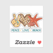 Vrede, liefde, strand | Hand-vrede, hart, schildpa Sticker (Vel)