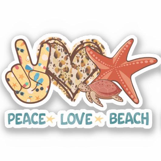 Vrede, liefde, strand | Hand-vrede, hart, schildpa Sticker (Voorkant)
