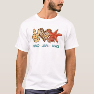 Vrede, liefde, strand Hand-vrede, hart, schildpa T-shirt