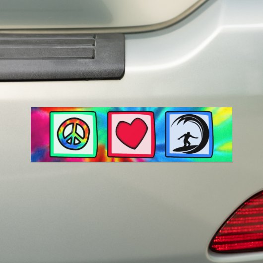Vrede, liefde, surfen bumpersticker (Op auto)