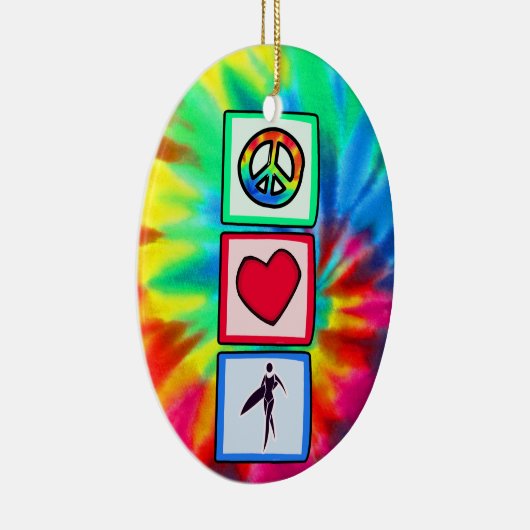 Vrede, liefde, surfer meisjes keramisch ornament (Rechts)