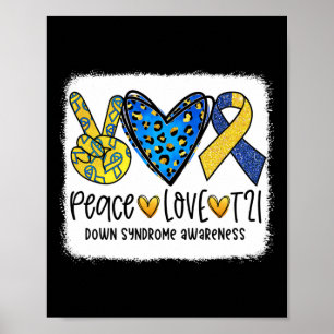 Vrede Liefde T21 Genezing Blauw Geel Down Syndroom Poster