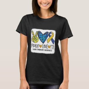 Vrede Liefde T21 Genezing Blauw Geel Down Syndroom T-shirt