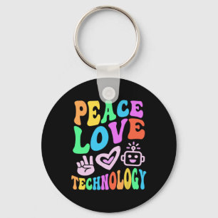  Vrede Liefde Technologie Retro Computer Teach Sleutelhanger