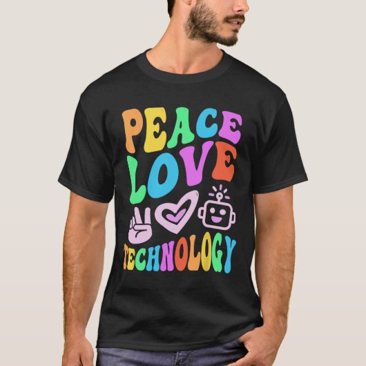  Vrede Liefde Technologie Retro Computer Teach T-shirt (Voorkant)