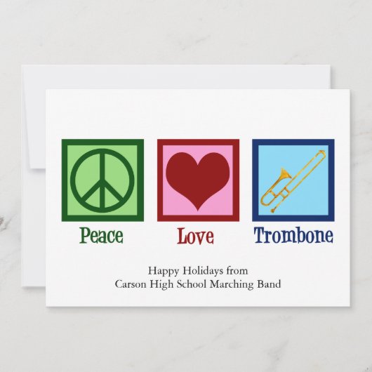 Vrede Liefde Trombone Speler Schattig Aangepast Feestdagenkaart (Voorkant)