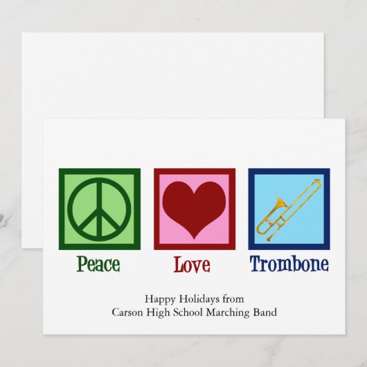Vrede Liefde Trombone Speler Schattig Aangepast Feestdagenkaart (Voorkant / Achterkant)