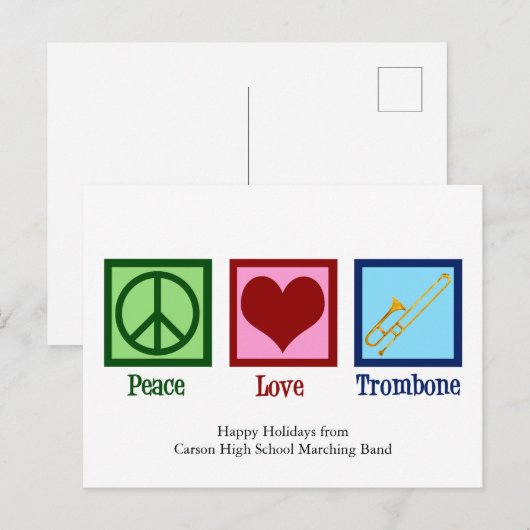 Vrede Liefde Trombone Speler Schattige Custom Briefkaart (Voorkant / Achterkant)
