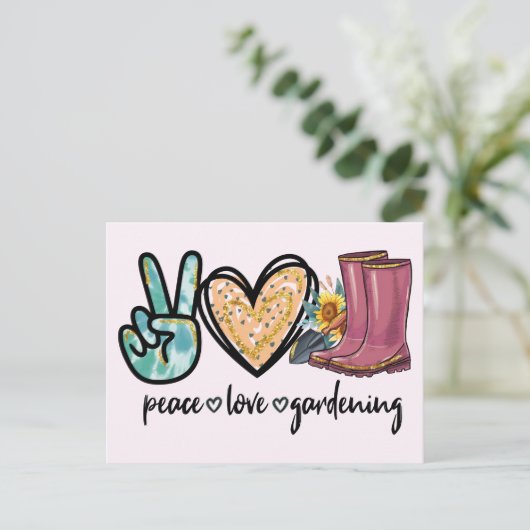 Vrede - Liefde - Tuinieren Briefkaart (Staand voorkant)