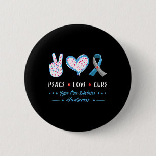 Vrede Liefde Type Eén Diabetes Bewustzijn Mannen V Ronde Button 5,7 Cm