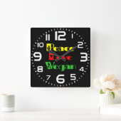 VREDE LIEFDE VEGAN Cool, Retro Vierkante Klok (Huis)