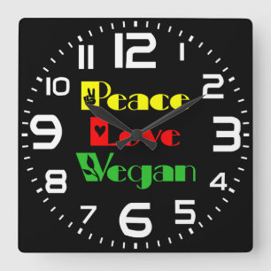 VREDE LIEFDE VEGAN Cool, Retro Vierkante Klok