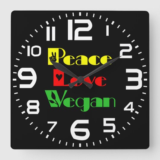 VREDE LIEFDE VEGAN Cool, Retro Vierkante Klok (Voorkant)