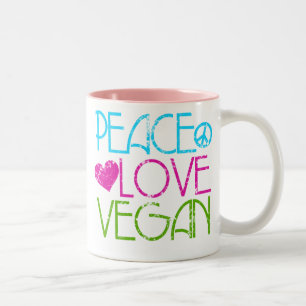 Vrede.Liefde.Vegan. Tweekleurige Koffiemok