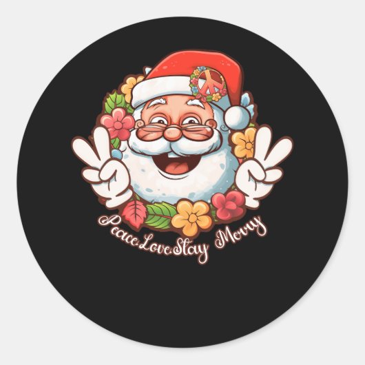 Vrede Liefde Verblijf Vrolijk Kerstmis Hippie Sant Ronde Sticker (Voorkant)
