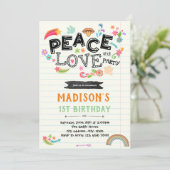 Vrede liefde verjaardagsfeestje uitnodiging (Staand voorkant)