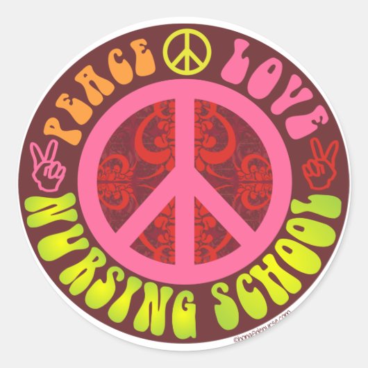 Vrede, liefde, verpleegschool ronde sticker (Voorkant)