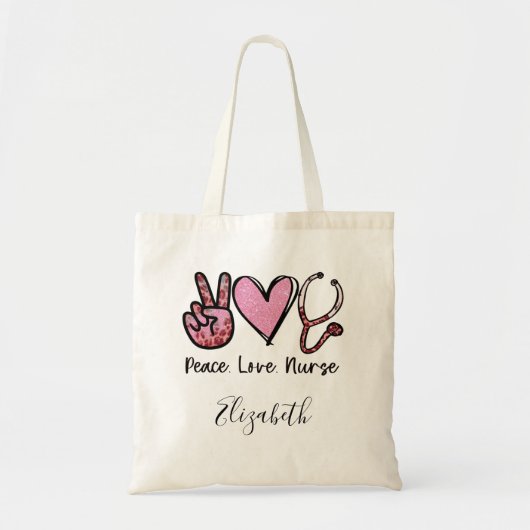 Vrede Liefde Verpleegster gepersonaliseerd Tote Bag (Voorkant)