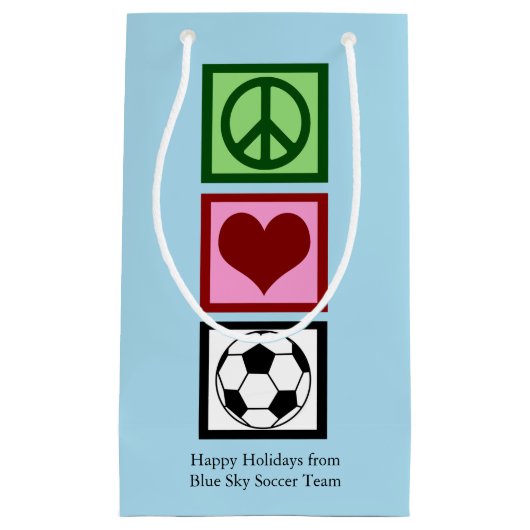 Vrede Liefde Voetbal Blauw Aangepaste Vakantie Klein Cadeauzakje (Voorkant)