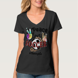 Vrede Liefde Voetbal Nanny Leven Moeder Oma Leopar T-shirt