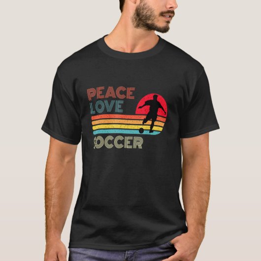 Vrede Liefde Voetbal Retro  Gestreepte Zonsonderga T-shirt (Voorkant)