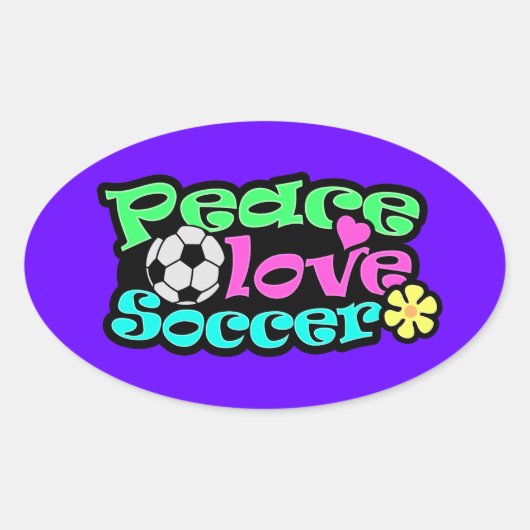 Vrede, liefde, Voetbal; Retro Ovale Sticker (Voorkant)