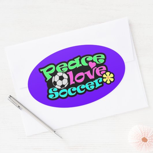 Vrede, liefde, Voetbal; Retro Ovale Sticker (Envelop)