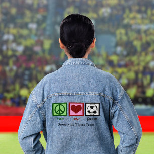 Vrede Liefde Voetbal Schattige Aangepast Team Denim Jacket