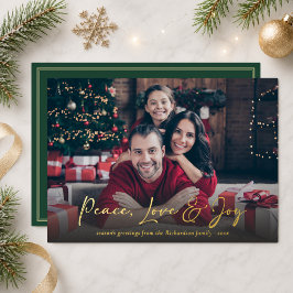 Vrede Liefde Vreugde Aangepaste Familie Foto Kerst Folie Feestdagenkaart
