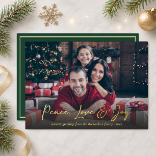 Vrede Liefde Vreugde Aangepaste Familie Foto Kerst Folie Feestdagenkaart