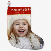 Vrede Liefde Vreugde Aangepaste Foto Gouden Sterre Kleine Kerstsok (Voorkant)