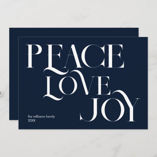 Vrede Liefde Vreugde Blauw Wit Elegant Kerstmis Feestdagenkaart (Voorkant / Achterkant)